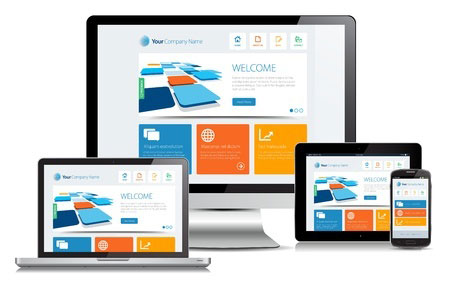 Sample websites created by Winning Technologies shown across a desktop computer, laptop, tablet and phone